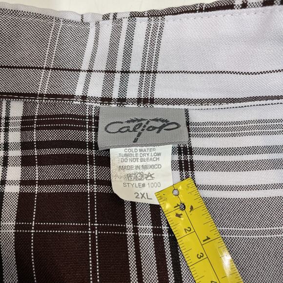 Caltop Men’s Plaid Button Up Shirt Short Sleeve Pocket Casual Brown White 2XL - Picture 3 of 6